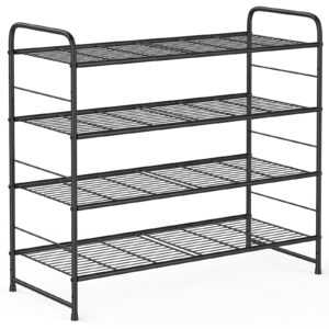 coonoor 4 tier shoe rack,stackable and adjustable multi-function wire grid shoe organizer storage,black