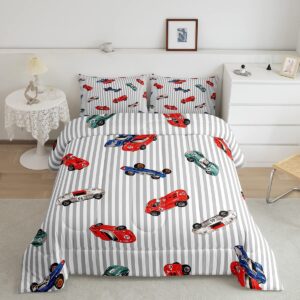 feelyou race car comforter set speed sports car bedding set racing car comforter white grey quilted duvet set for kids boys girls microfiber twin