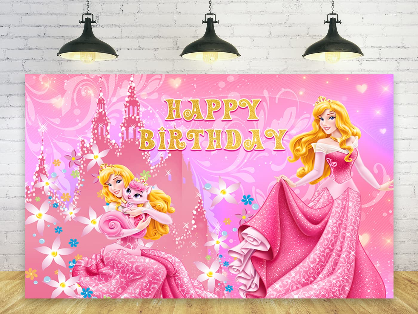 Princess Backdrop for Birthday Party Decorations, Princess Aurora Background for Baby Shower Party Cake Table Decorations Supplies, Sleeping Beauty Theme Banner, 5x3ft