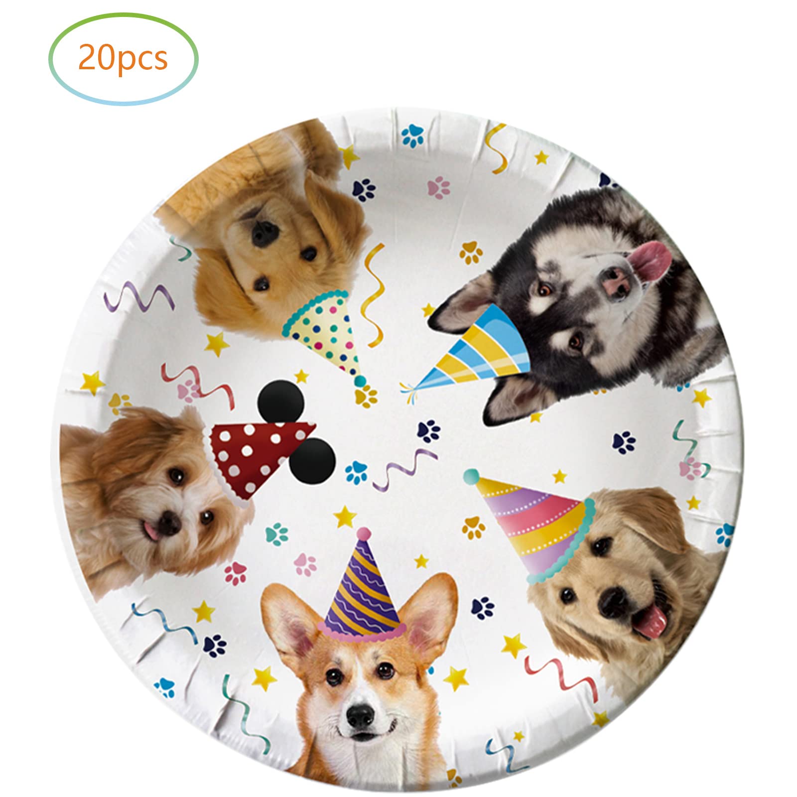 Hzleyw Dog Birthday Party Supplies, 20 Plates and 20 Napkins, Puppy Birthday Party Baby Shower Decorations Supplies Paper Plates Napkins for Kids 20 Guests