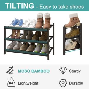 viewcare Shoe Rack for Entryway, 3-Tier Bamboo Wood Shoe Rack for Closet, Tilting | Foldable | Natural, Shoe Organizer for Hallway Closet, Free Standing Shoe Racks for Indoor & Outdoor