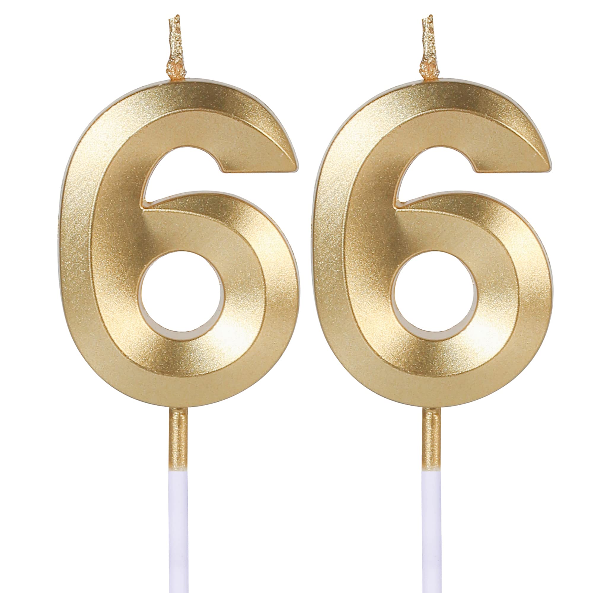 Gold 66th Birthday Candles for Cakes, Number 66 Candle Cake Topper for Party Anniversary Wedding Celebration Decoration