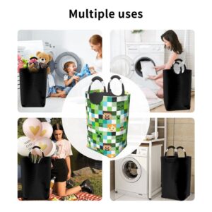 Bukoigo Video Game Mosaic Background Large Laundry Hamper Waterproof Durable Dirty Clothes Storage Baskets Washing Bag for Home Dorm 50L