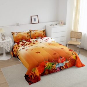 Fall Pumpkin Bedding Set Halloween Themed Comforter Set Boys Girls Maple Leaves Decor Comforter Microfiber Pumpkin Festival Duvet Set Bedroom Quilt Set Full Size