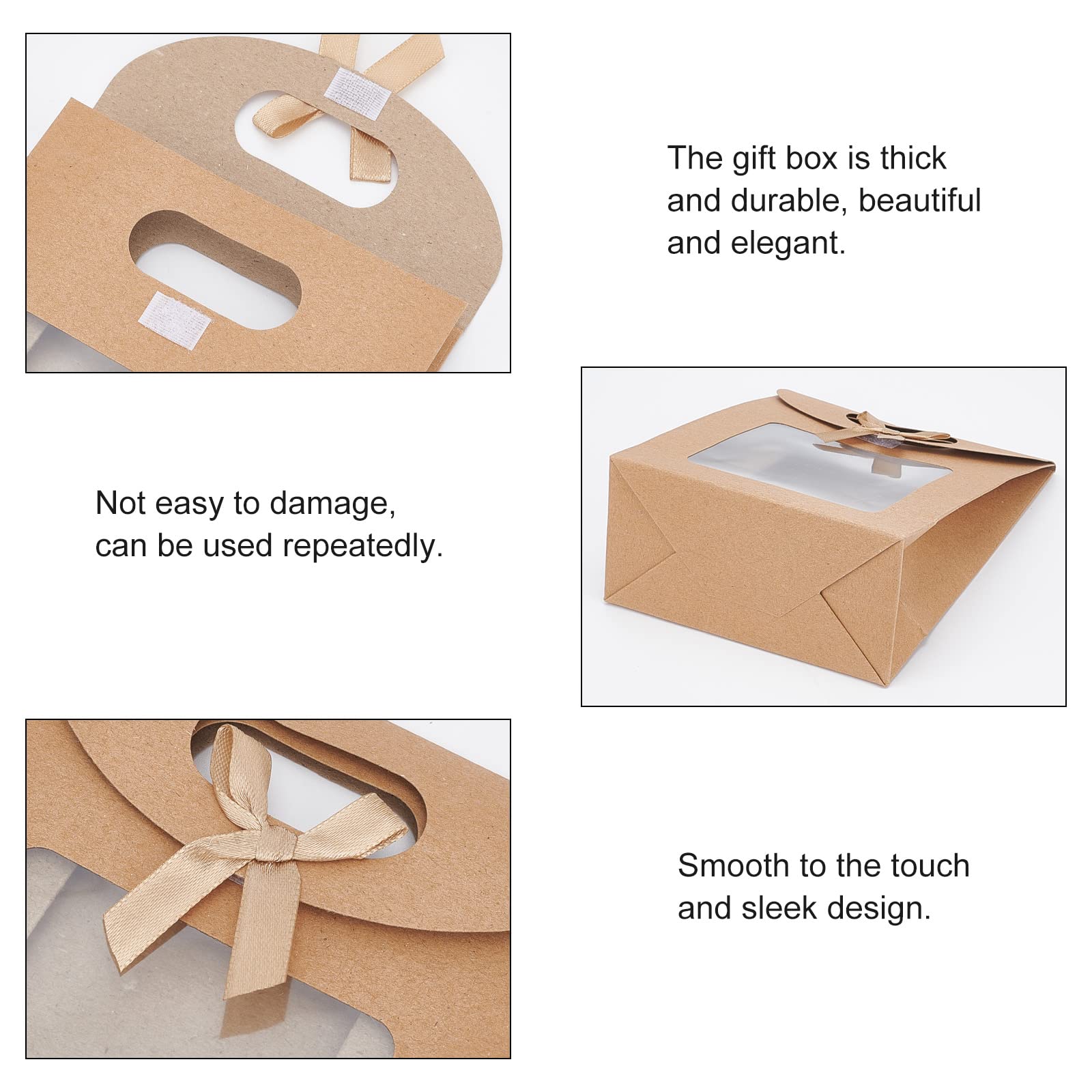 NBEADS 24 Pcs Kraft Paper Bags with Window, 4.7x2.4x6.2" Stand Up Gift Bag With Handles Brown Gift Bag with Clear Window for Candy Cookies Packaging Wedding Christmas Party Store Retail