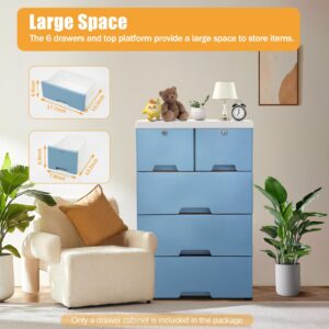 YIPONYT 6 Drawer Plastic Dresser Storage Tower Closet Organizer Unit with Keys Clothes Organizer for Bedroom, High Capacity 5 Layer Drawer Storage Cabinet on Wheels (Blue, 19.7" W x 13.8" D x 40" H)