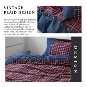 Simple&Opulence 100% Cotton Buffalo Check Plaid Printed Duvet Cover Set, 3 Pieces Bedding Set Including 1 Comforter Cover and 2 Pillow Shams, Soft and Comfortable (King,Red)