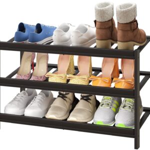 viewcare Shoe Rack for Entryway, 3-Tier Bamboo Wood Shoe Rack for Closet, Tilting | Foldable | Natural, Shoe Organizer for Hallway Closet, Free Standing Shoe Racks for Indoor & Outdoor