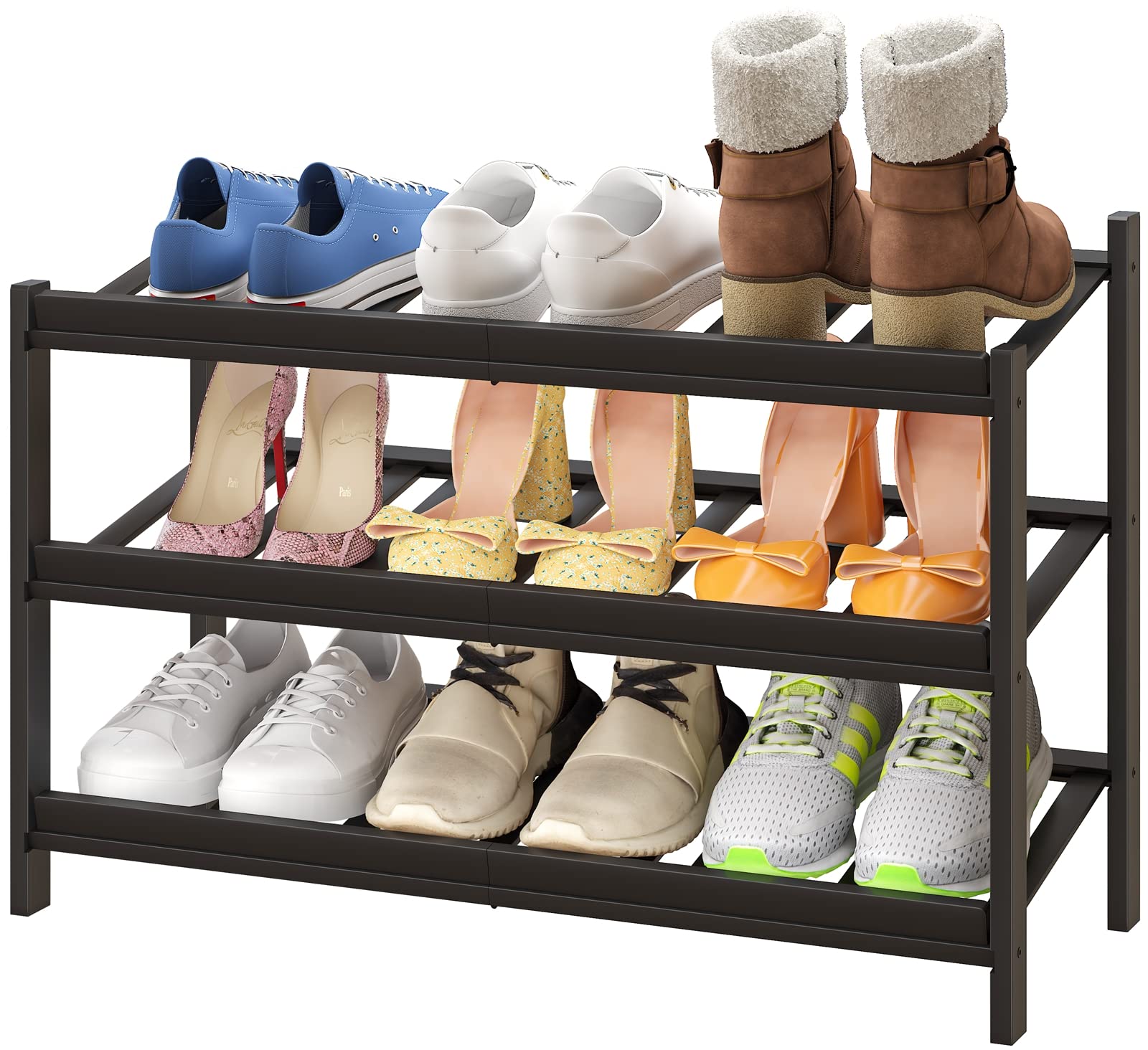 viewcare Shoe Rack for Entryway, 3-Tier Bamboo Wood Shoe Rack for Closet, Tilting | Foldable | Natural, Shoe Organizer for Hallway Closet, Free Standing Shoe Racks for Indoor & Outdoor