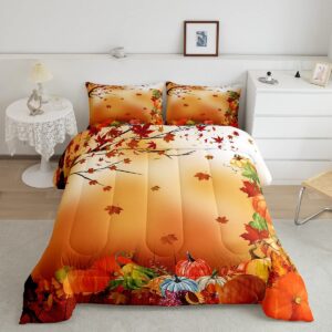 fall pumpkin bedding set halloween themed comforter set boys girls maple leaves decor comforter microfiber pumpkin festival duvet set bedroom quilt set full size