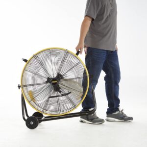 HiCFM 24" Industrial Drum Fan 8800 CFM High Velocity 3-Speed Heavy Duty Metal Air Circulator with Casters Handle for Basement Warehouse Factory workshops Patios