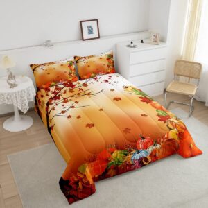 Fall Pumpkin Bedding Set Halloween Themed Comforter Set Boys Girls Maple Leaves Decor Comforter Microfiber Pumpkin Festival Duvet Set Bedroom Quilt Set Full Size