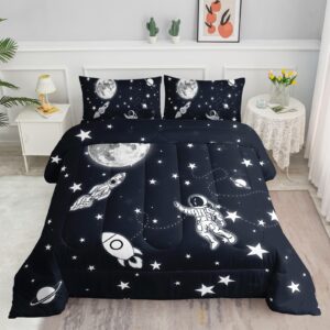 datura home kids comforter set astronaut space rocket printed pattern quilt bedding set with 1 comforter and 2 pillowcases for girls bedroom all season(space rocket full), full 80x90inches