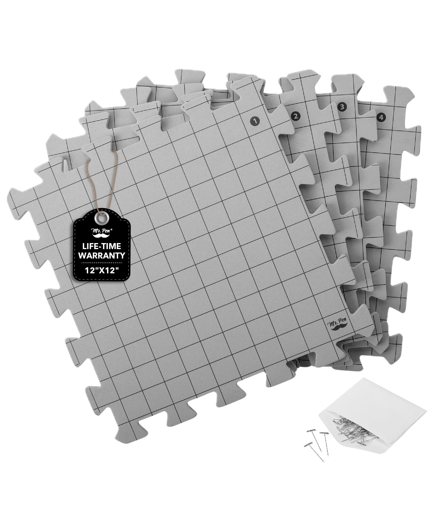 Mr. Pen- Interlocking Blocking Mats, 12”x12”, 4 Pack, Blocking Mats for Knitting & Crochet Projects with 50 T-Pins, Knitting Blocking Mats and Pins, Crochet Blocking Board for Crocheting