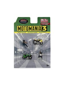 american diorama motomania 3" 1:64 metal figures set ad-76499 (2 figures + 2 motorcycles)