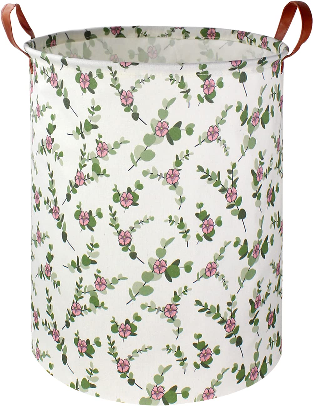 NTAOHAMPER Large Round Canvas Linen Laundry Hamper,Waterproof Storage Bin for Toys,Books,Clothes,Pets, Laundry Basket, Gift Basket(Eucalyptus leaves)