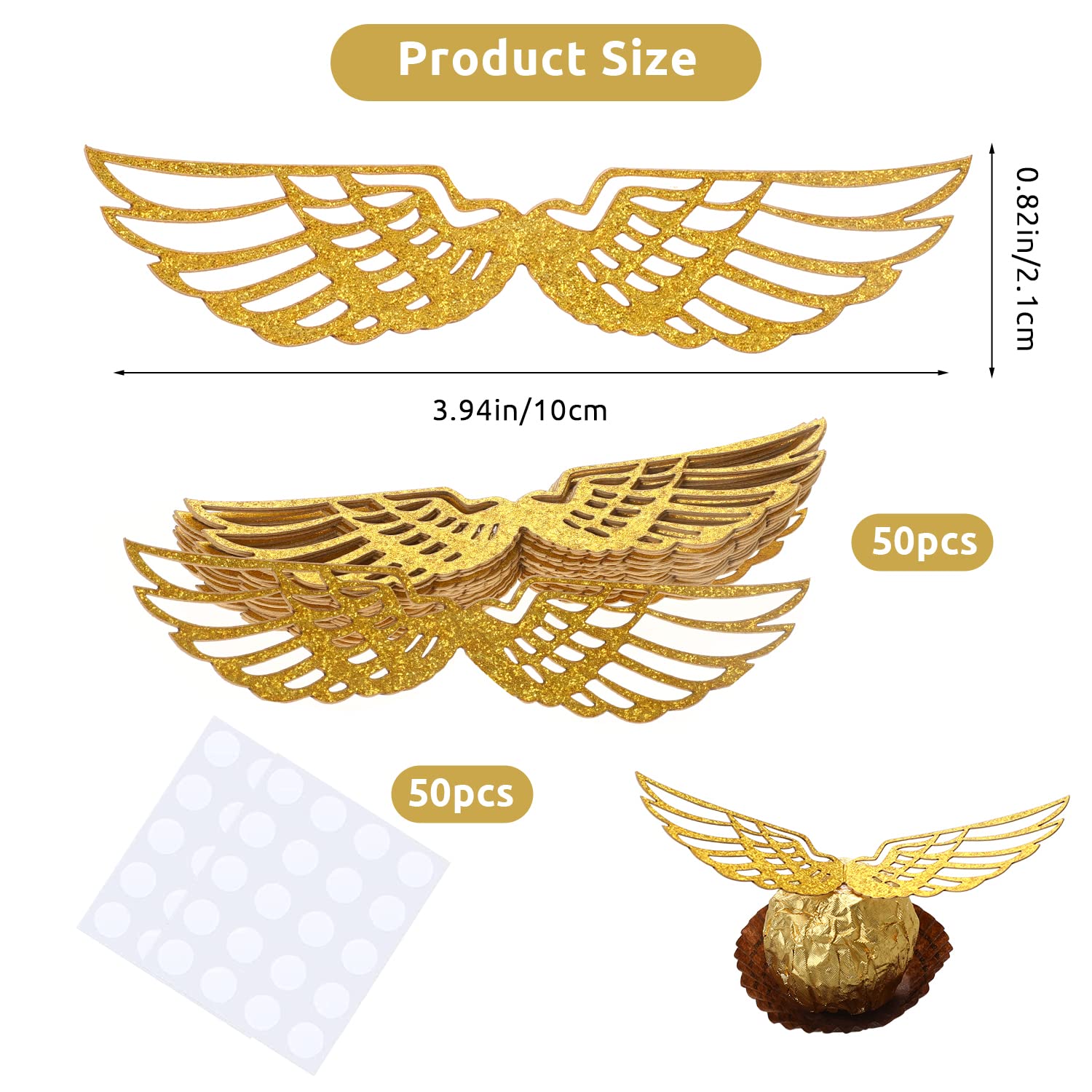 50PCS Wizard Party Chocolate Decoration Wings Chocolate Decoration, Wings Wafer Cupcake Toppers with 50pcs Glue Point, Wafer Cupcake Toppers for Anniversary Birthday Wedding