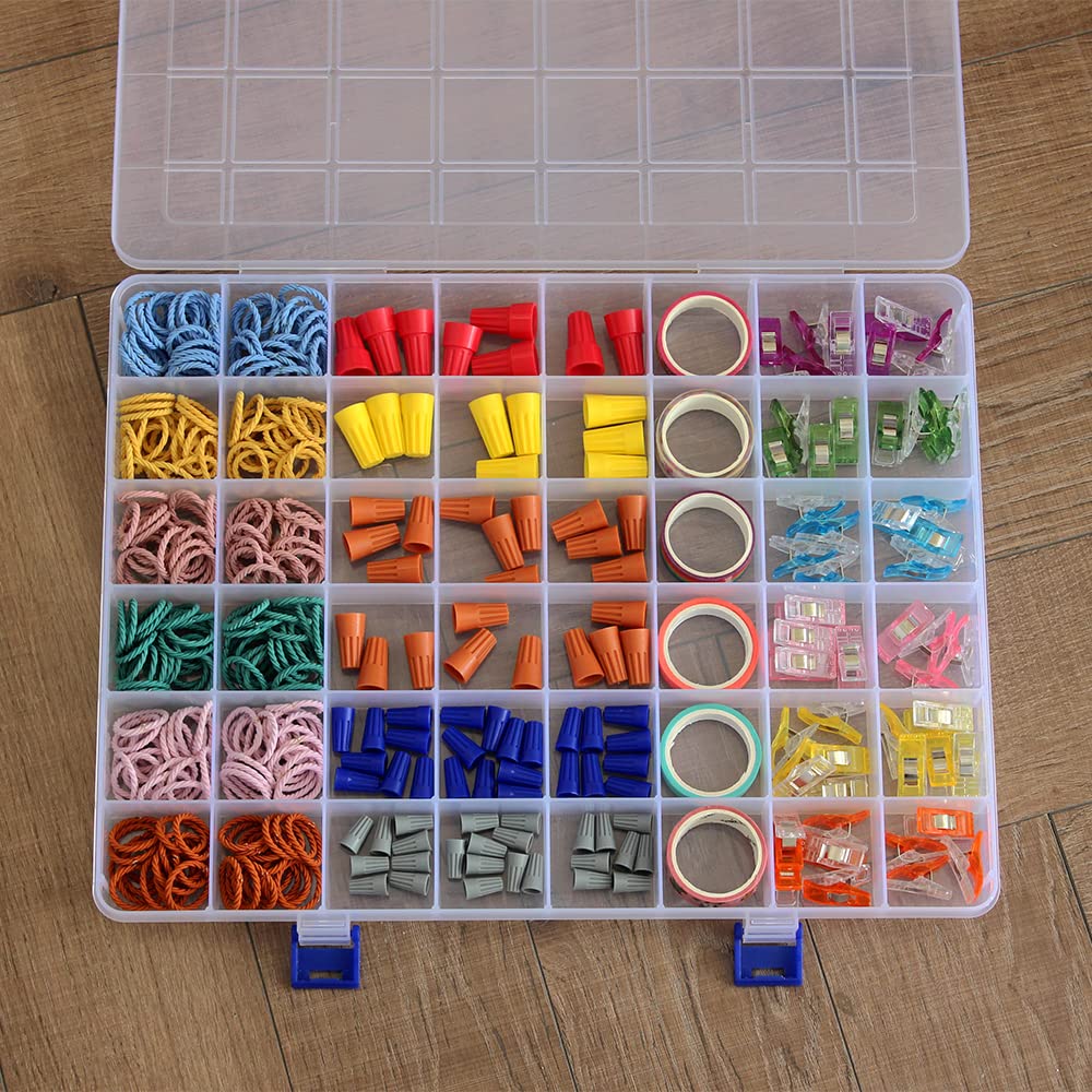 BangQiao 2 Pack Fixed 48 Grids Clear Plastic Divider Storage Box, Transparent Organizer Container Case for Bead, Button, Jewelry, Diamond, Craft, Small Parts, Sewing Kit，DIY Accessories