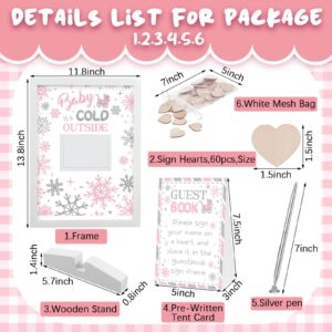 Taiyin 65 Pcs Baby Shower Guest Book Alternative Baby It's Cold Outside Snowflake Baby Shower Favors Picture Frame Baby Shower Decors for Baby Shower Birthday Christmas(Pink Theme Style)