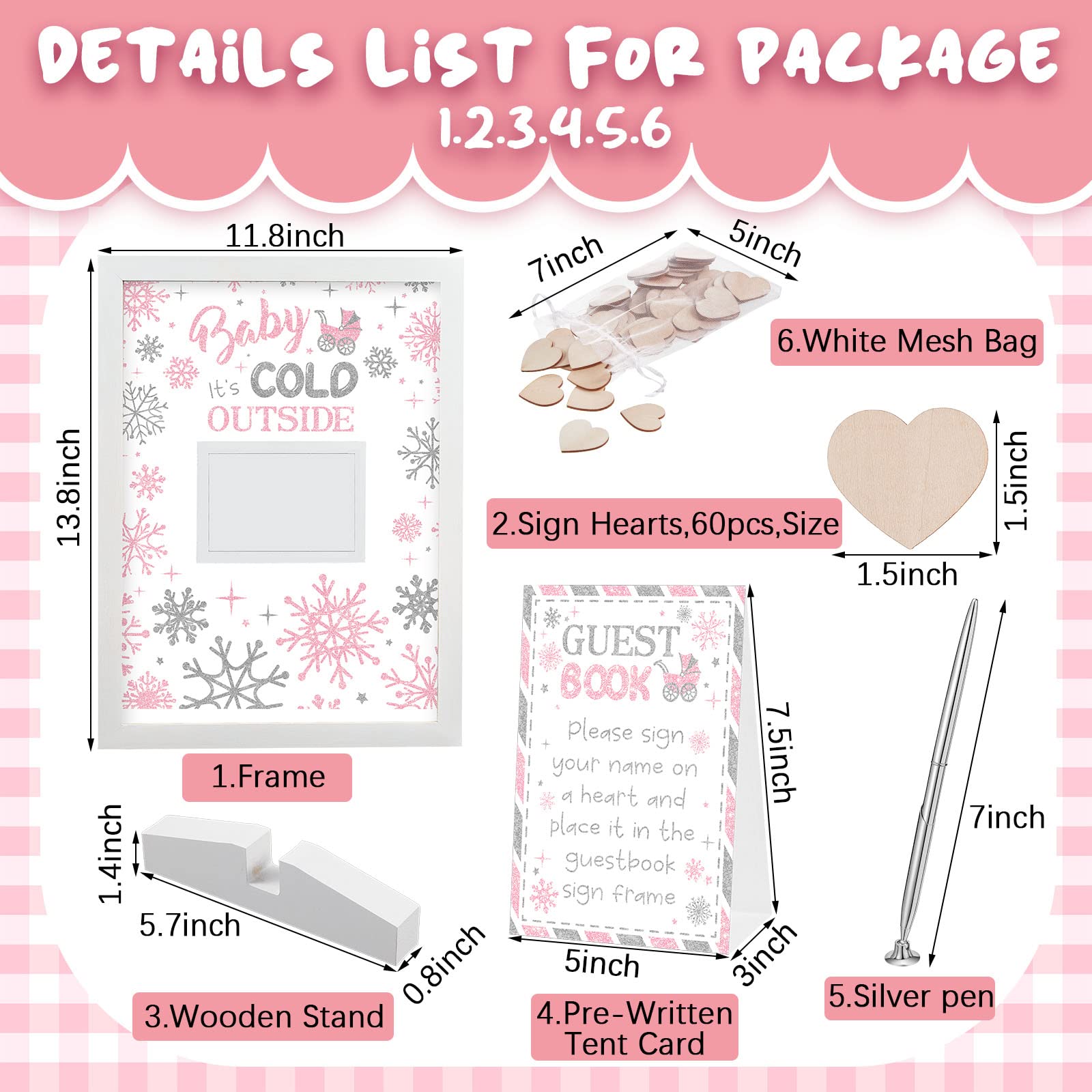 Taiyin 65 Pcs Baby Shower Guest Book Alternative Baby It's Cold Outside Snowflake Baby Shower Favors Picture Frame Baby Shower Decors for Baby Shower Birthday Christmas(Pink Theme Style)