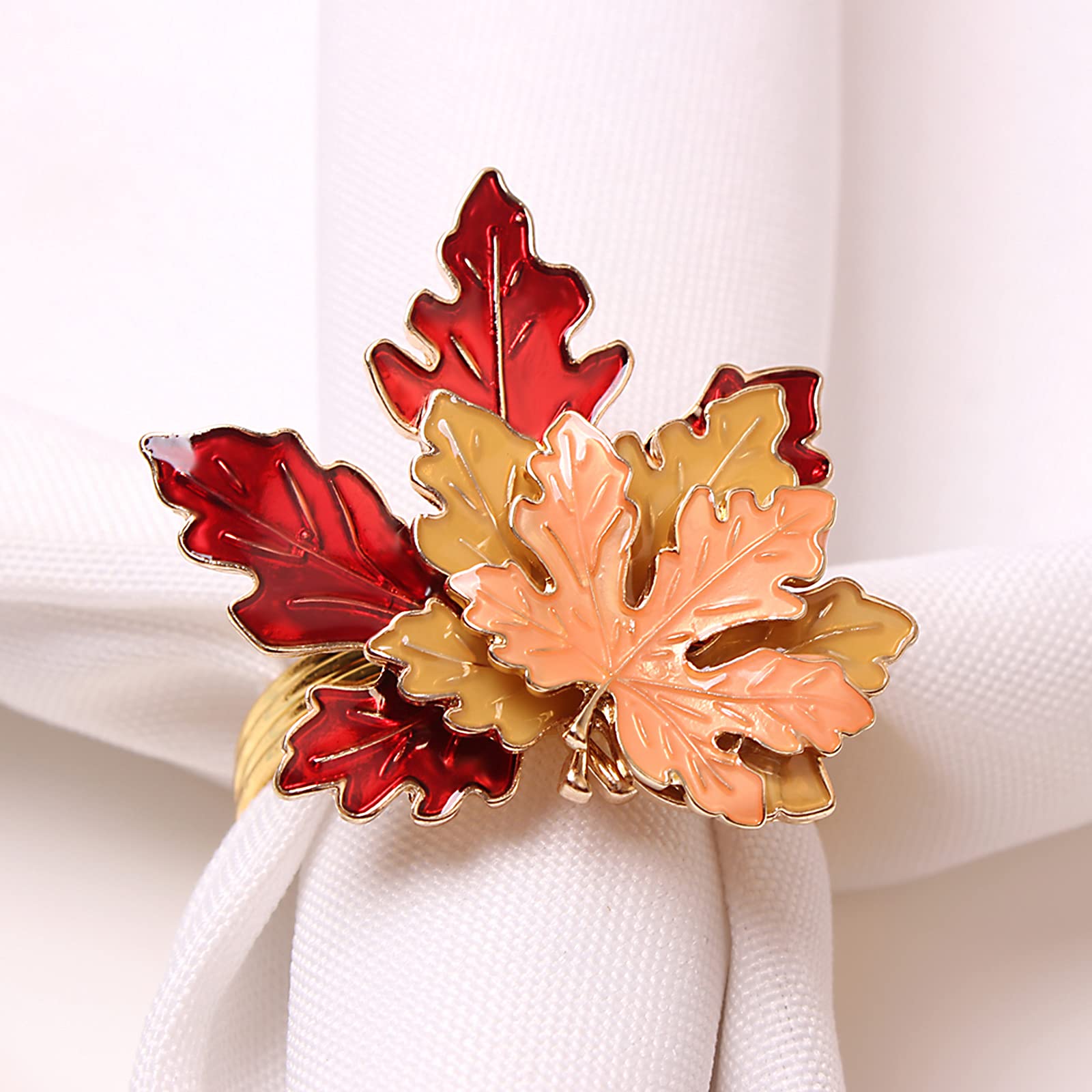 Mokylor 8 Pcs Maple Leaves Napkin Ring, Fall Metal Napkin Ring Holder Maple Leaves Serviette Buckle Holder Autumn Leaf Napkin Buckle for Harvest Season Thanksgiving Fall Decoration