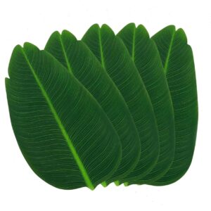 swr banana leaves, leaf placemats, 10 pcs artificial banana leaves for hawaiian party jungle aventure theme party decor table runner centerpieces placemat (10), green, 17.72''*9.84''