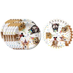 Hzleyw Dog Birthday Party Supplies, 20 Plates and 20 Napkins, Puppy Birthday Party Baby Shower Decorations Supplies Paper Plates Napkins for Kids 20 Guests