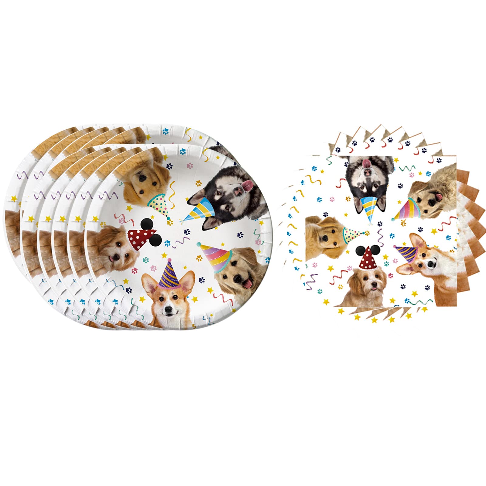 Hzleyw Dog Birthday Party Supplies, 20 Plates and 20 Napkins, Puppy Birthday Party Baby Shower Decorations Supplies Paper Plates Napkins for Kids 20 Guests