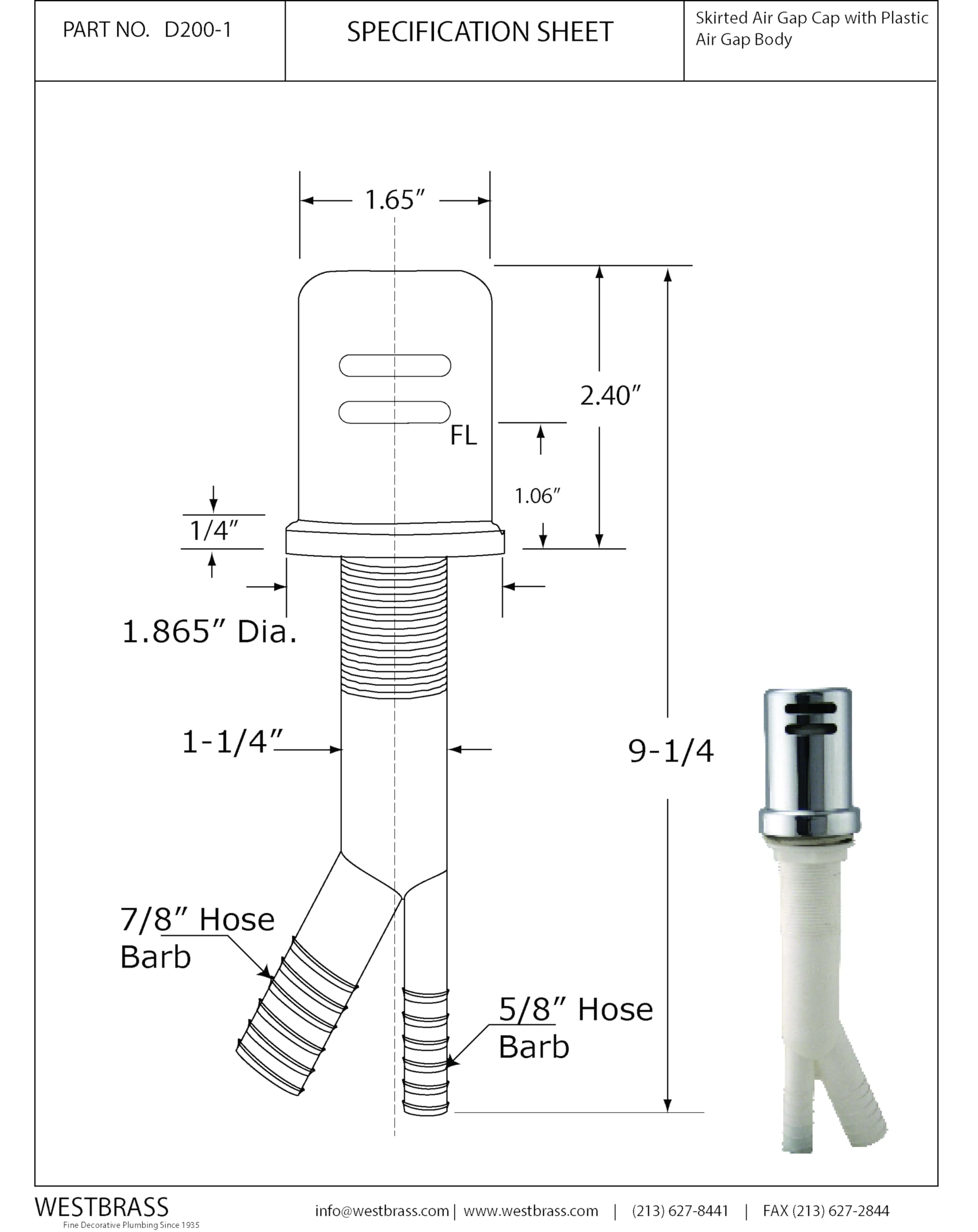 Westbrass D200-1-5-07 1-3/4" x 2-3/4" Solid Brass Air Gap Cap Kit, Skirted, 5-Pack, Satin Nickel