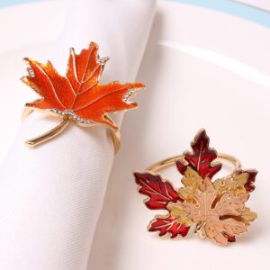 Mokylor 8 Pcs Maple Leaves Napkin Ring, Fall Metal Napkin Ring Holder Maple Leaves Serviette Buckle Holder Autumn Leaf Napkin Buckle for Harvest Season Thanksgiving Fall Decoration