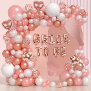 janinus bride to be balloons garland rose gold bachelorette party decorations kit bridal shower balloons arch kit with champagne bottle balloon and ring balloon for bridal rose gold party decorations