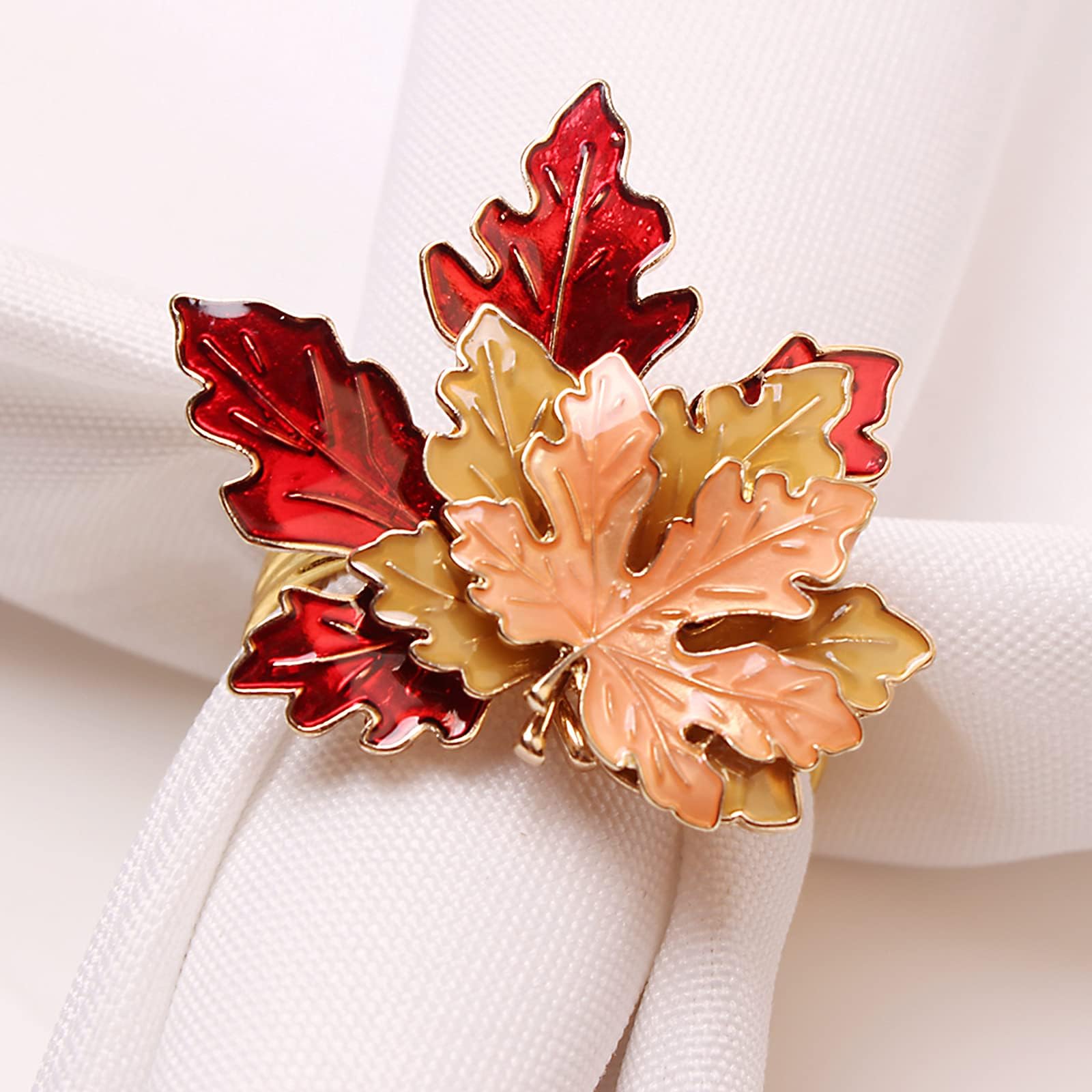 Mokylor 8 Pcs Maple Leaves Napkin Ring, Fall Metal Napkin Ring Holder Maple Leaves Serviette Buckle Holder Autumn Leaf Napkin Buckle for Harvest Season Thanksgiving Fall Decoration