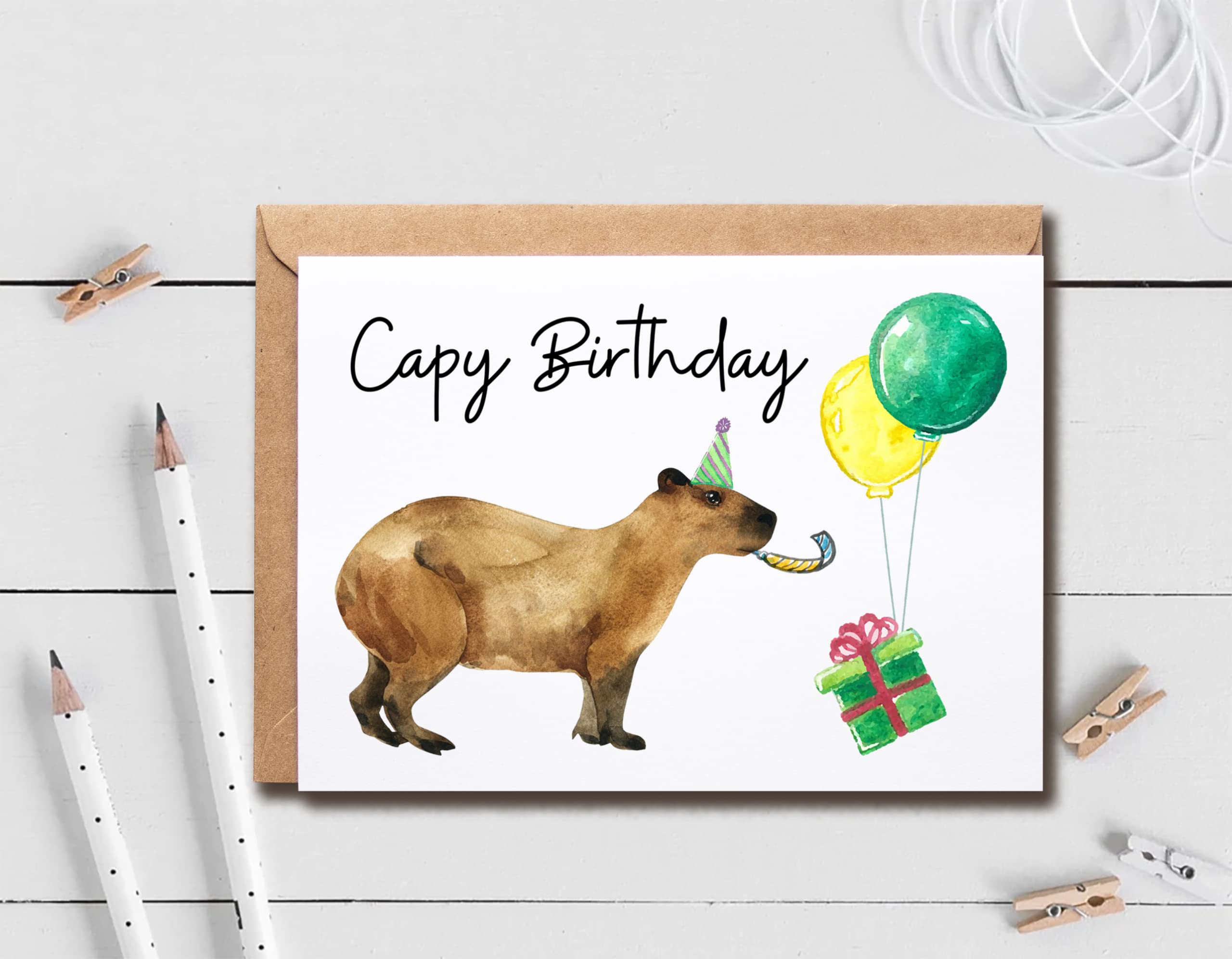 EruditeGifts Capy Birthday Card - Fun, Cute, Heavyweight Cardstock, Blank Inside, Envelope Included, 5 x 7 Inches