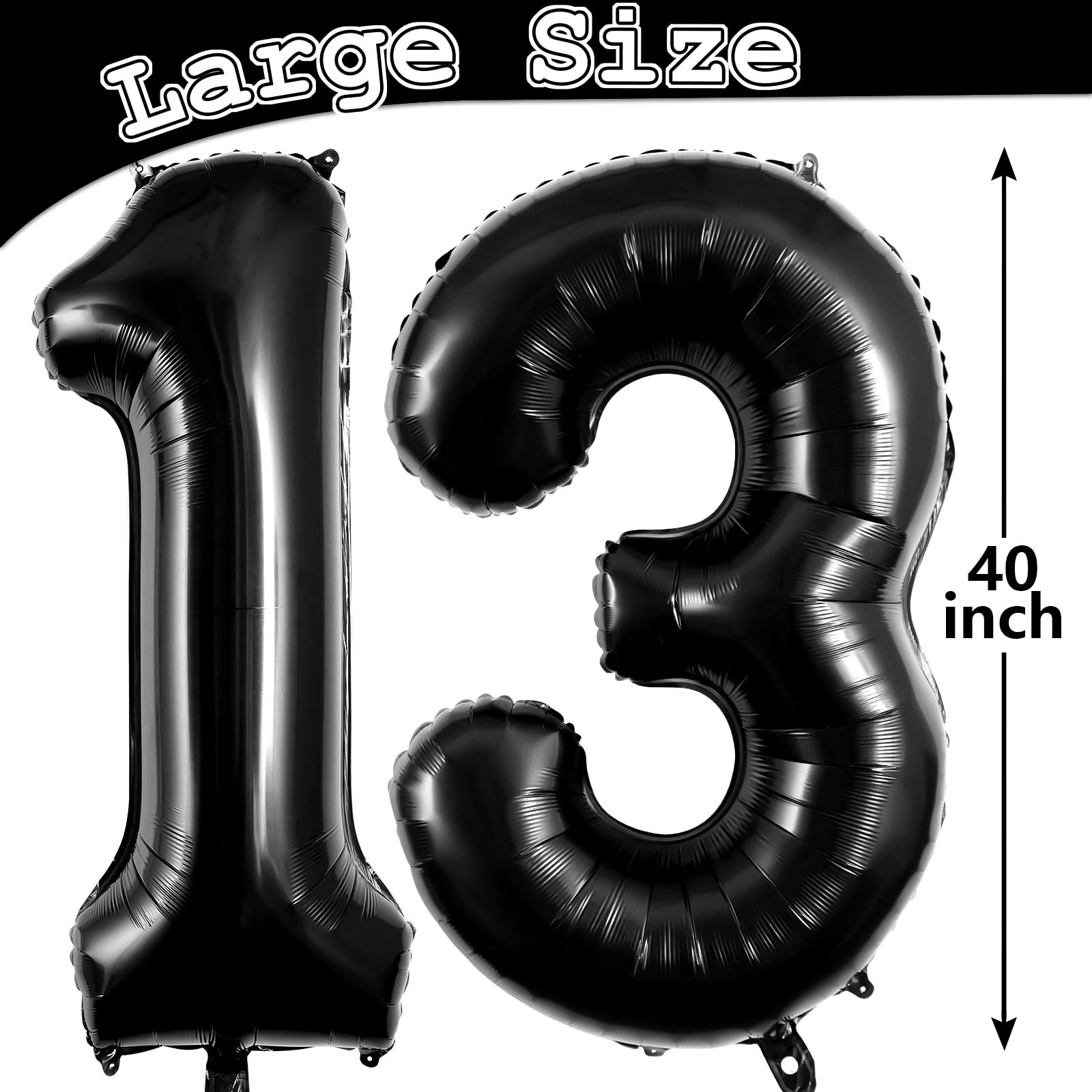 Black 13 Balloon Numbers, Large 13 or 31 Foil Balloons, Big Number Balloons 40 Inch for 13th / 31st Birthday Party and Anniversary Events Decorations