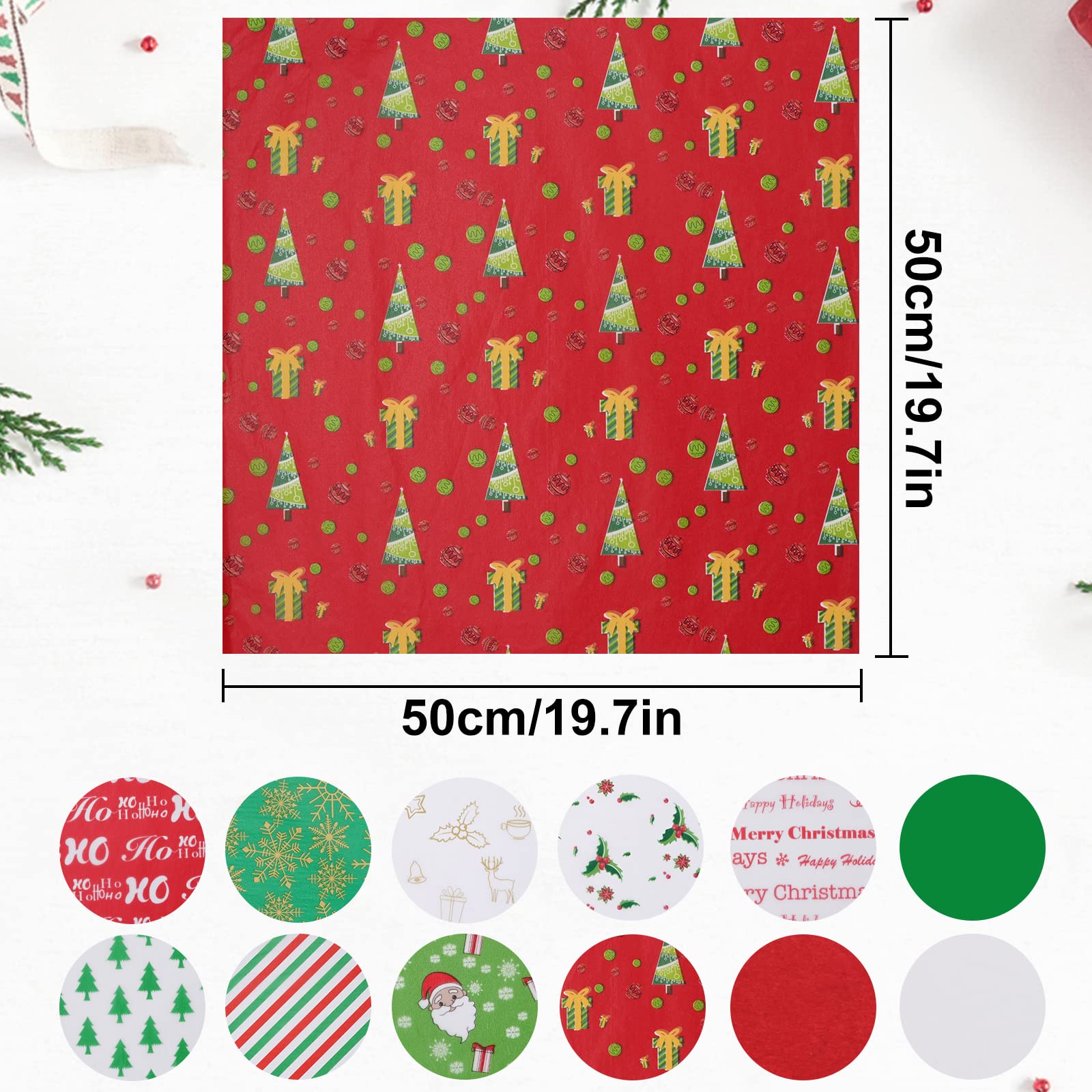 Blisstime Christmas Tissue Paper, 180 Sheets 19.7" x 19.7" Xmas Wrapping Paper in 12 Different Designs Christmas Series Tissue Paper Bulk for Gift Wrapping Wine Bottles DIY Crafts Decor