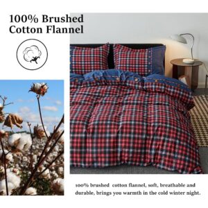 Simple&Opulence 100% Cotton Buffalo Check Plaid Printed Duvet Cover Set, 3 Pieces Bedding Set Including 1 Comforter Cover and 2 Pillow Shams, Soft and Comfortable (King,Red)