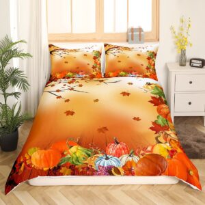 fall pumpkin bedding duvet cover set halloween themed bedding set boys girls maple leaves decor comforter cover set microfiber pumpkin festival bedspread cover bedroom bedclothes king size