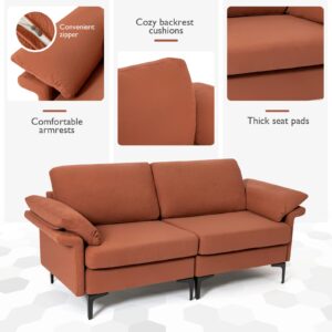 Giantex 72.5" L Loveseat, 2-Seat Sofa Couch with Removable Armrest Pillows, Metal Frame Legs, Comfy Cushions, Modern Furniture for Living Room Reception Room Office, Easy Assembly, Red