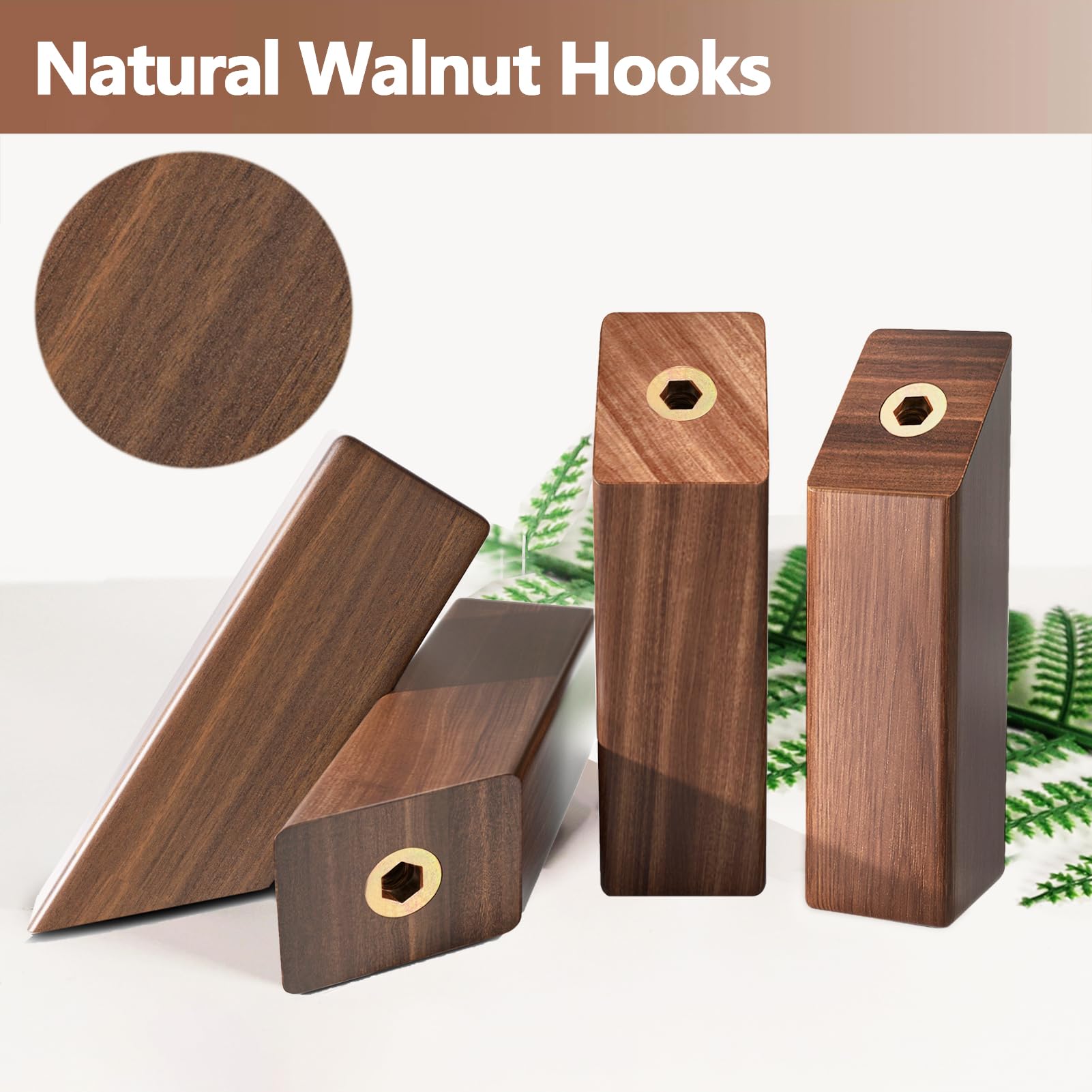 Wood Wall Hooks, 4Pack Coat Hooks Wall Mounted Rustic Wooden Hooks Natural Robe Hook Hanging Bathroom Clothes Hanger Hat & Bag Decorative Hooks Heavy Duty Entryway Wall Hangers Towel Hooks(Walnut)