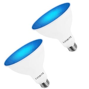 luxrite led par38 flood blue light bulb, 8w (45w equivalent), led blue flood light bulb, damp rated, ul listed, e26 base, indoor outdoor, holiday, party, decoration, event, home lighting (2 pack)