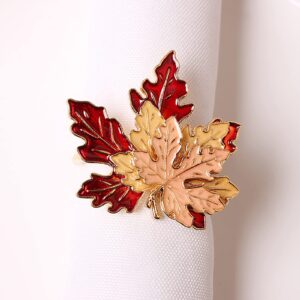 Mokylor 8 Pcs Maple Leaves Napkin Ring, Fall Metal Napkin Ring Holder Maple Leaves Serviette Buckle Holder Autumn Leaf Napkin Buckle for Harvest Season Thanksgiving Fall Decoration