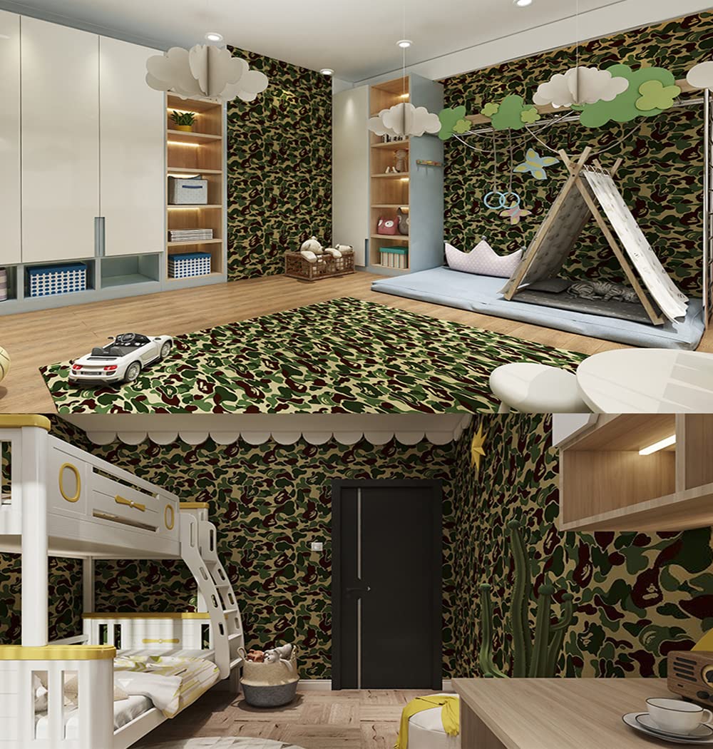 Self-Adhesive Vinyl Green Camouflage Contact Paper Peel and Stick Camouflage Wallpaper for Walls Cabinets Furniture Door Classroom Arts Crafts Removable 17.7x117 Inches