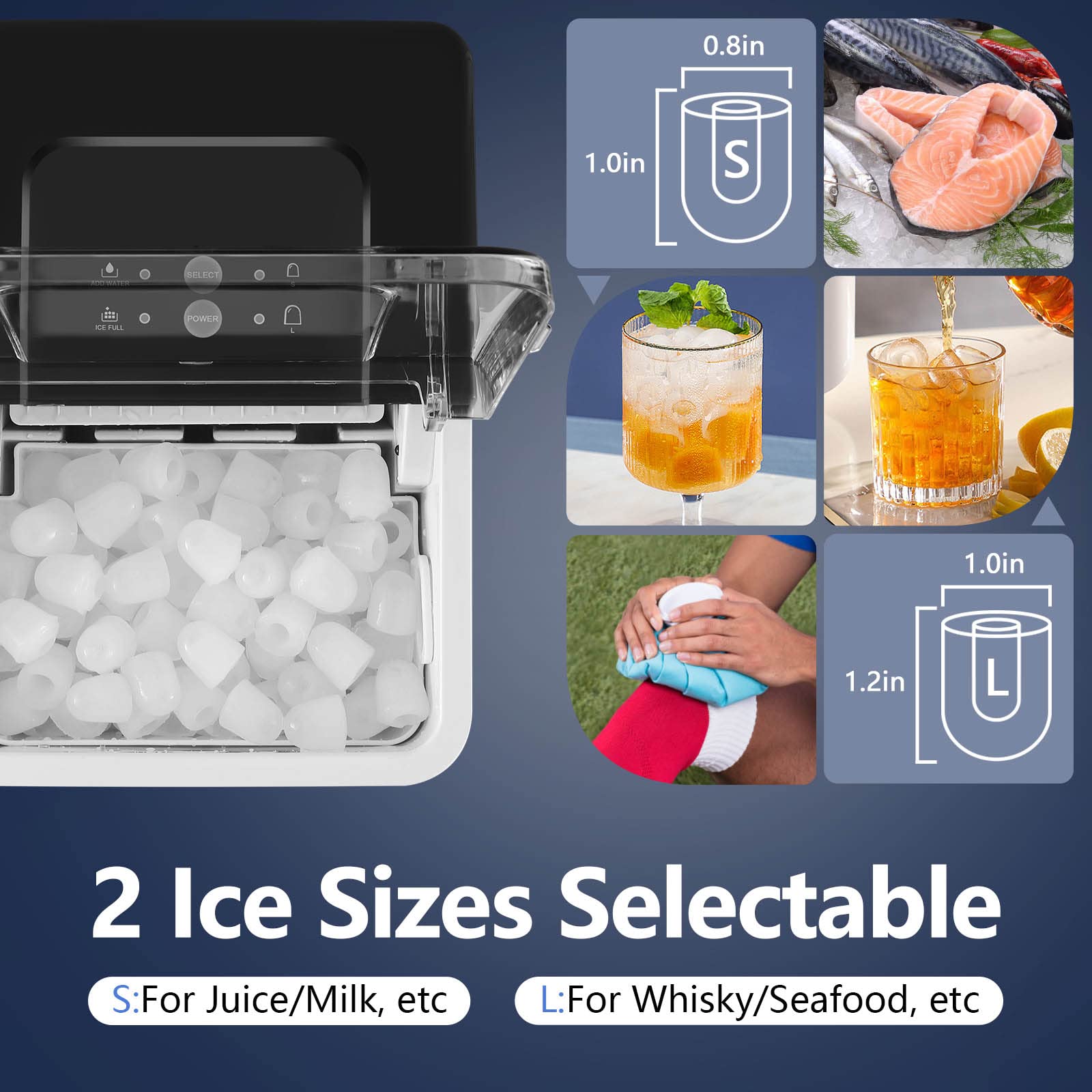 KUMIO Ice Makers Countertop, 9 Bullets Ready in 9 Mins, 26.5 Lbs/24 Hrs, Ice Machine with Self-Cleaning, Removable Ice Basket & Scoop, 2 Sizes of Bullet Ice for Kitchen Office Bar Party, Black