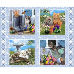 henry glass fabrics kittens in the garden 4 blocks panel 36 in