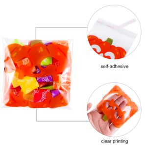 BLEWINDZ 300 Pieces Halloween Treat Bags, Small Halloween Candy Goodie Bags Self Adhesive Clear Cellophane Bags for Kids Halloween Party Favors (6 Style)