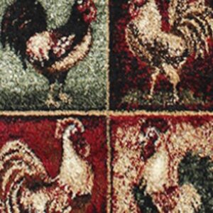 Flash Furniture Gallus Collection Rooster Themed Olefin Area Rug - Black Background - 2' x 7' - Jute Backing - Kitchen, Living Room, Bedroom