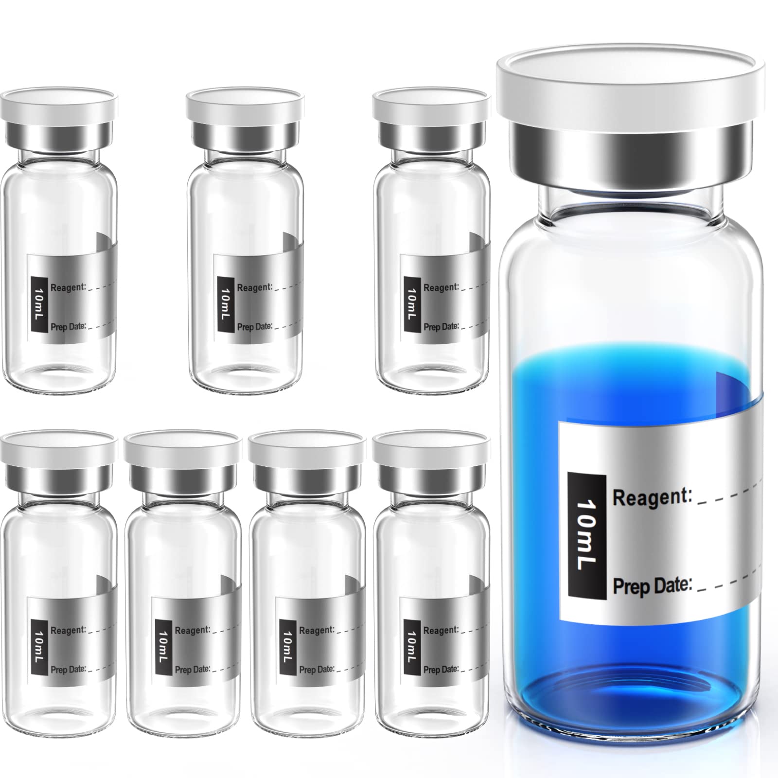 Biomed Solutions Empty Sterile Vial Sealed with Butyl Rubber Stopper and Flip Top Closure,Type 1 Borosilicate Glass Tubing,Individually Packed (10mL 8Pcs)