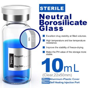 Biomed Solutions Empty Sterile Vial Sealed with Butyl Rubber Stopper and Flip Top Closure,Type 1 Borosilicate Glass Tubing,Individually Packed (10mL 8Pcs)