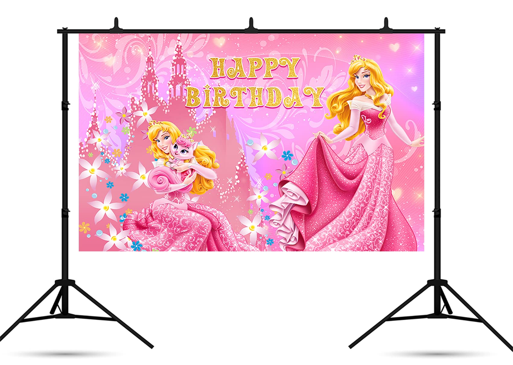 Princess Backdrop for Birthday Party Decorations, Princess Aurora Background for Baby Shower Party Cake Table Decorations Supplies, Sleeping Beauty Theme Banner, 5x3ft