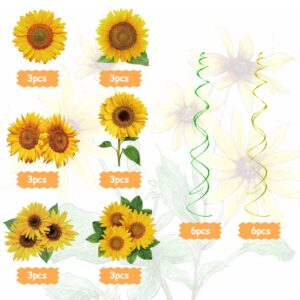 30PCS Sunflower Decorations Hanging Swirls Spring Summer Party Supplies Sun Flowers Party Foil Ceiling Wall Decor for Baby Shower Birthday Party Favors